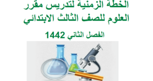 الخطة الزمنية لتدريس مقرر العلوم للصف الثالث الابتدائي الفصل الثاني 1442
